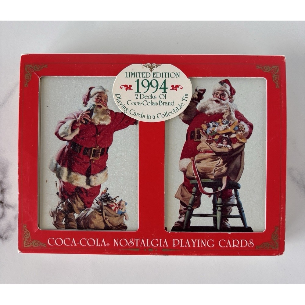 Vintage Coca Cola Santa Playing Cards 1994 Nostalgia Ltd Ed Two Sealed Decks Tin - Picture 2 of 8
